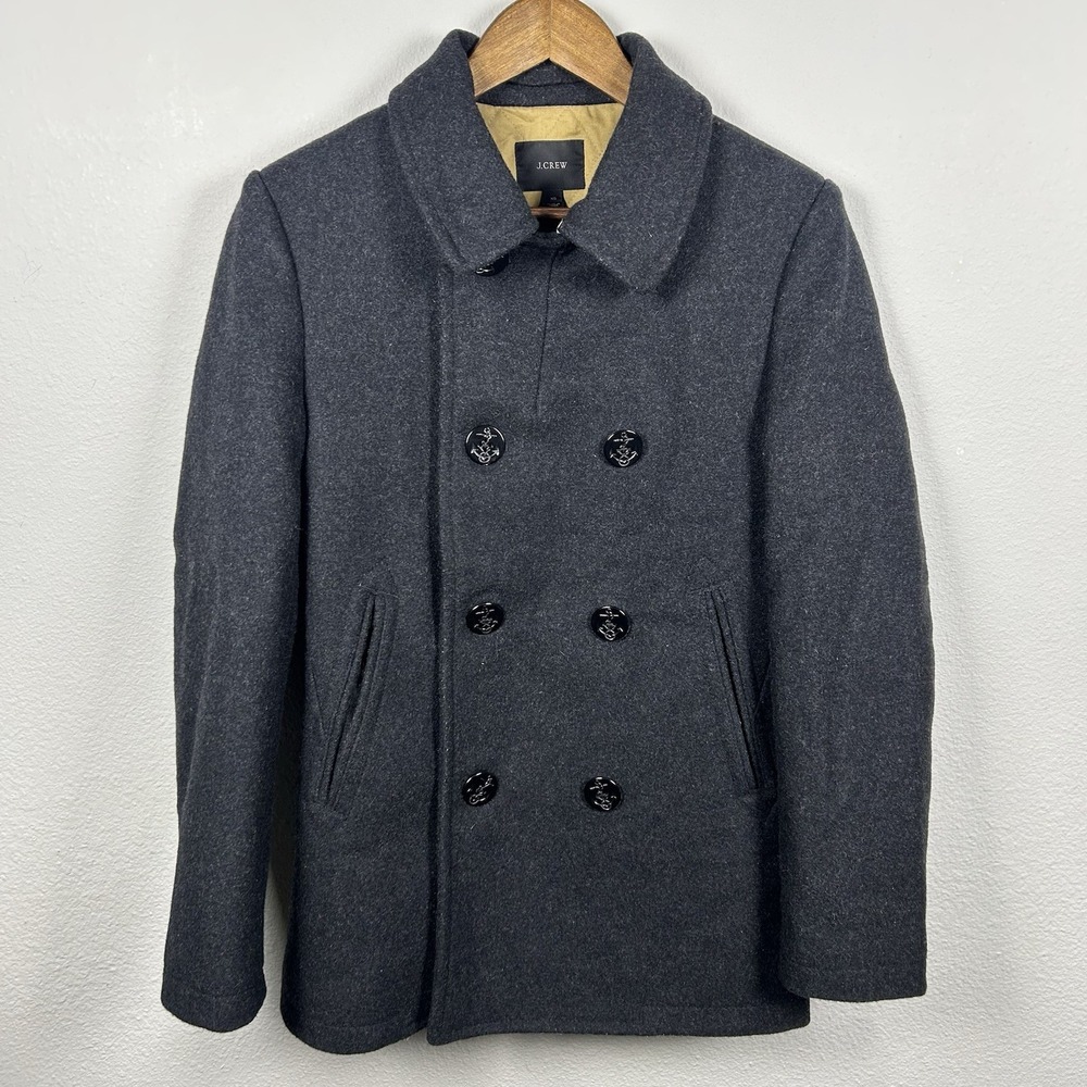 J.Crew Men's XS Black Peacoat 100% Wool Classic Heavy Coat Fall Winter